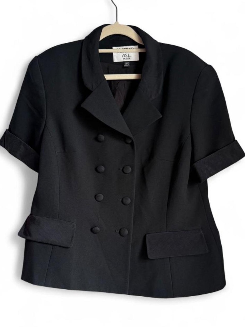 Kasper Black Short-Sleeve Double-Breasted Blazer